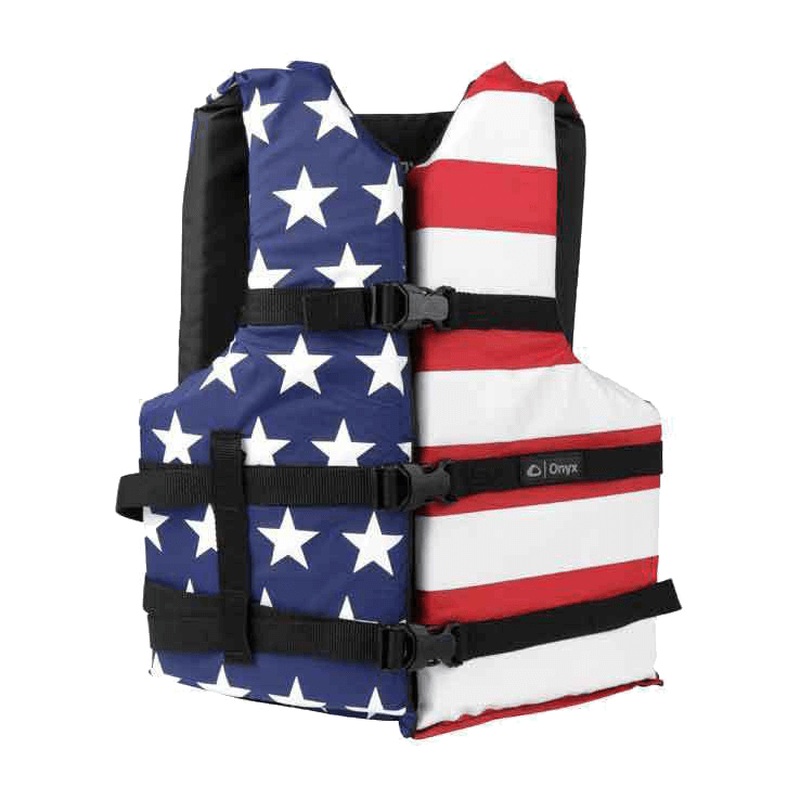 ONYX ADULT GENERAL PURPOSE LIFE JACKET - STARS & STRIPES - UNIVERSAL