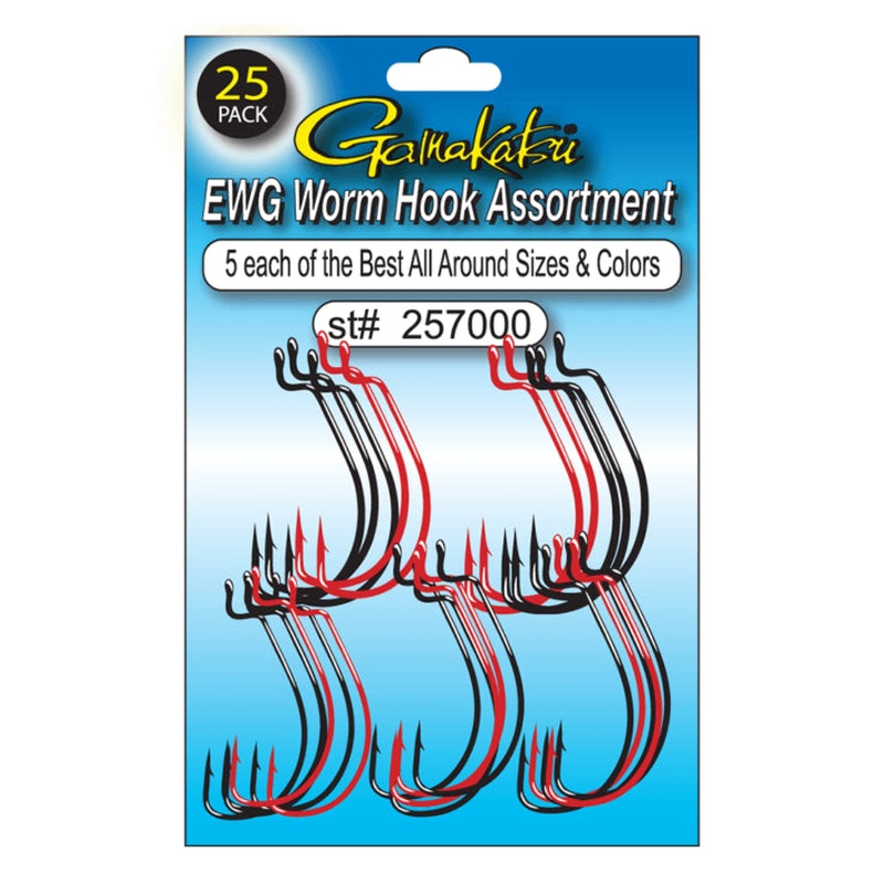 Gamakatsu EWG Worm Hook Assortment 25-Piece Variety Pack